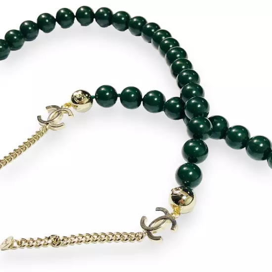 CHANEL Dark Green Pearl Chain Authentic Made In Italy 32” Length