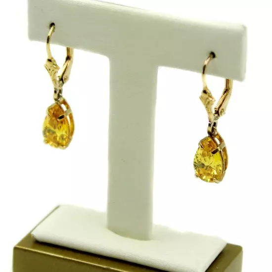 Beautiful Pear Cut Yellow CZ Stones Gold Plated Sterling 925 Dangle Earrings