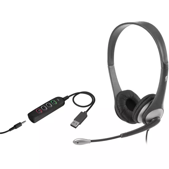 Cyber Acoustics AC-204USB Stereo Headset With Usb Ctrl Accs Noise Cancel Mic