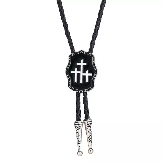 Mens BOLO Tie Vintage Cross Drip Necklace Wedding Alloy PU Rope Western Cowboy