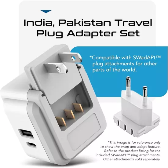 Ceptics India, Maldives Travel Plug Adapter- With Type D, C SWadAPt Attachments