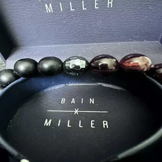 Bain Miller Bracelet Gunmetal Dragon Head Tiger Eye Beads Stretch Brown Black