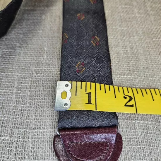 Trafalgar Silk Gray W/ Geometric Mustard And Red. Leather Button Braces. Tarnish