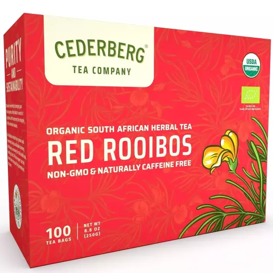 Red Rooibos Tea 100 Teabags USDA Organic - Naturally Caffeine Free Cederberg Tea