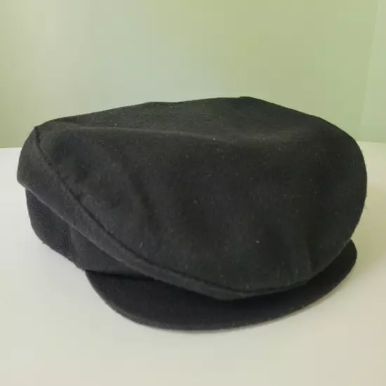 Vintage Nike Newsboy Beret Flat Hat Wool Blend Swoosh Made in USA Black XL