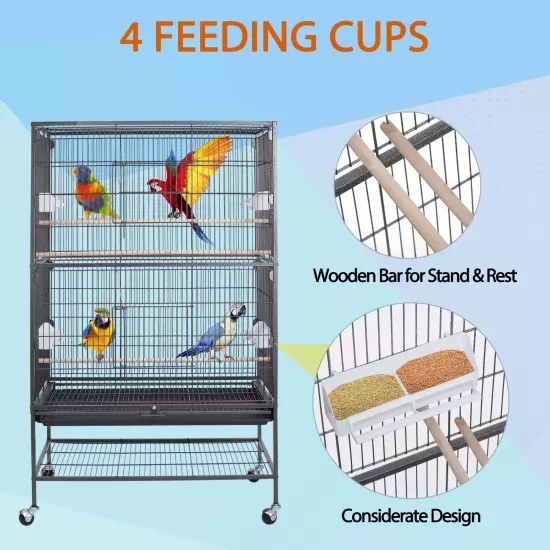 Multiple Sizes Rolling Bird Cage for Small Parrot Cockatiel Parakeet Cage Play