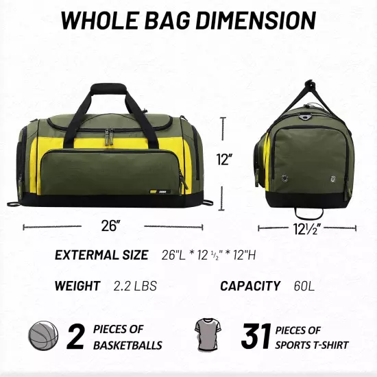 Large Duffel Bag Men'S Gym Bag with Shoe Compartment, 60L