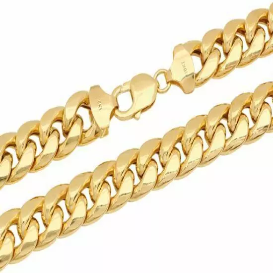 10k Yellow Gold Miami Cuban Link Chain Bracelet 2mm-7.5mm Size 7"-30" Hollow