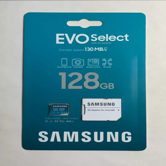 Samsung EVO Select (2021) 128GB microSDXC UHS-I Memory Card (with SD Adapter)