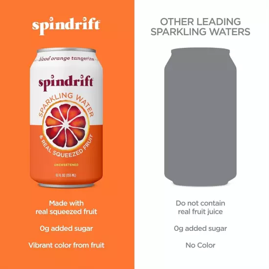 Sparkling Water, Blood Orange Tangerine Flavored, Made with Real Squeezed Fruit,