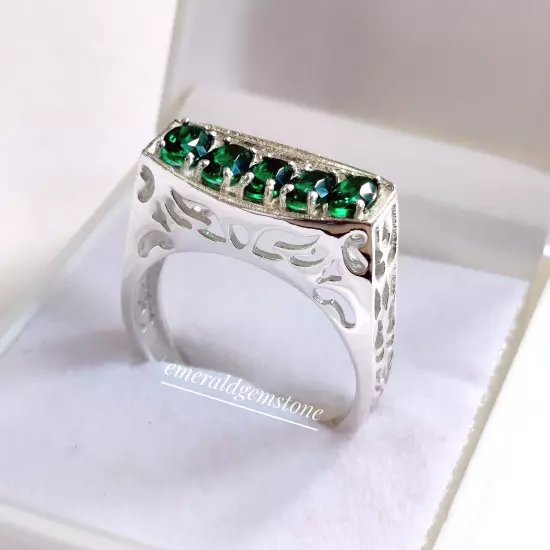 Natural Emerald Men's Ring, 925 Sterling-Silver Ring, Wedding Ring For Him Gifts