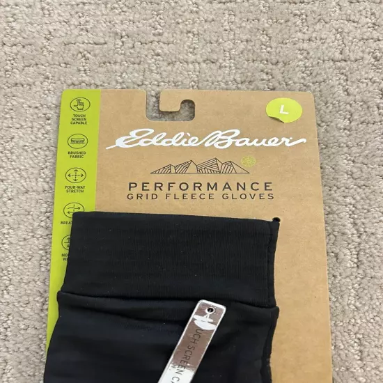 Eddie Bauer Performance Grid Fleece Gloves Size L Black NWT