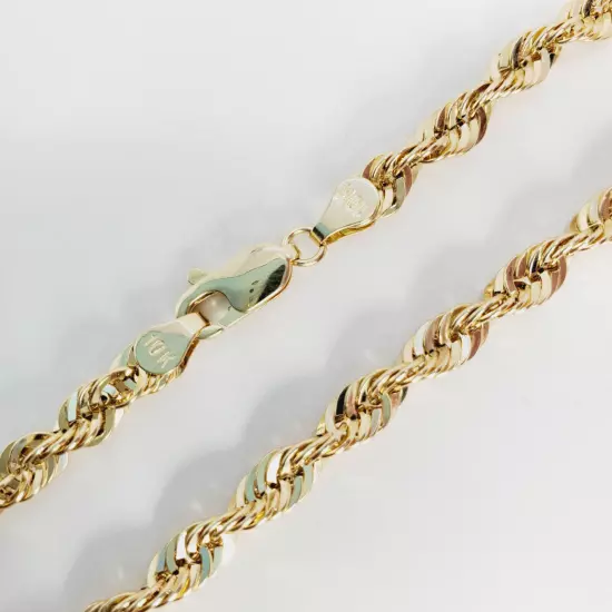 Real 10K Solid Yellow Gold 2mm-5mm Diamond Cut Rope Chain Necklace 16" - 30"