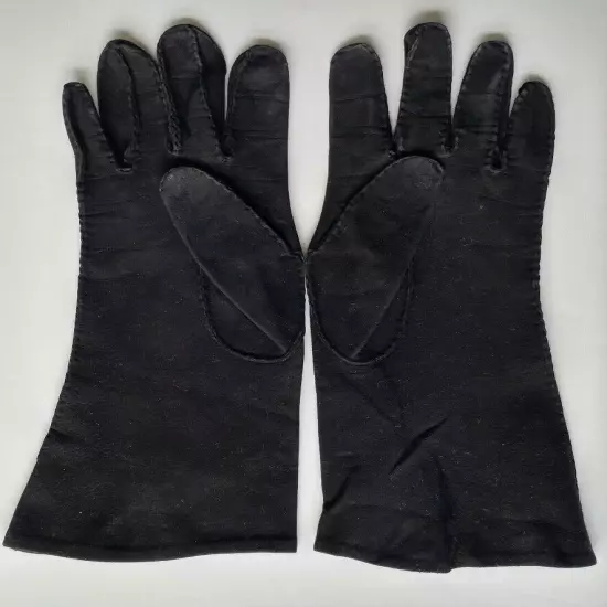 Vintage 60s Women’s Gloves - Black- Cotton - 4 Button (Slip-on) - Size 6 (S)