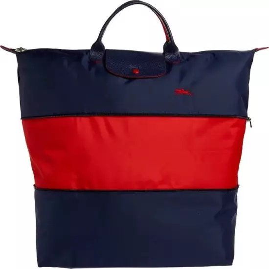 New Longchamp Le Pliage Expandable Large Travel Weekend Tote Bag Navy/Vermilion