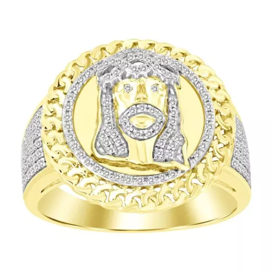 0.50cttw Diamond Jesus Head Mens Ring 10k Yellow Gold