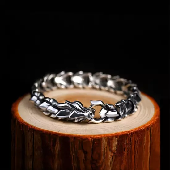 Viking Bracelet For Men stainless Steel Silver Gothic Dragon Link Chain Jewelry