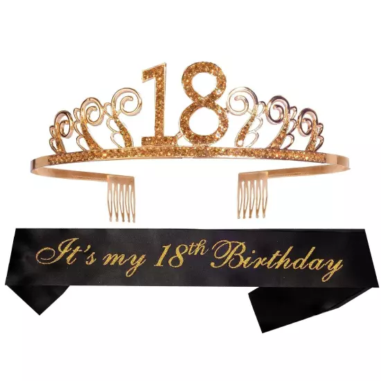 18th Birthday Sash and Tiara for Women - Fabulous Set: Glitter Sash + Waves R...