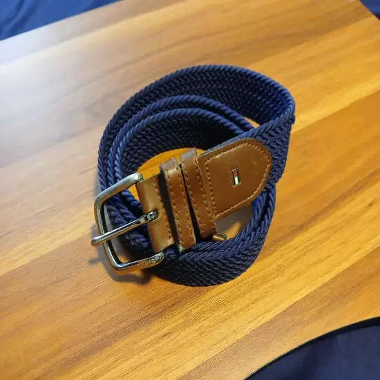 Tommy Hilfiger Elastic Braided Woven Stretchable Navy Belt 46 inch Length