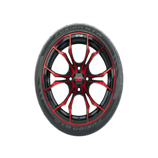 Set of 4 GTW 15" Spyder Red/Black Golf Cart Wheels on 22" Fusion Street Tires