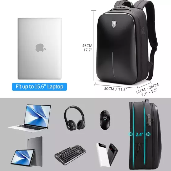 Gaming Laptop Backpack 15.6 Inch, Expandable Hard Shell Backpack with USB Chargi