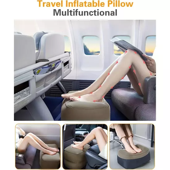 Inflatable Foot Rest Pillow for Travel, Push to Inflate, Height Adjustable