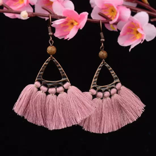 Fashion Women Bohemian Earrings Long Tassel Fringe Drop Dangle Ear Stud Jewelry