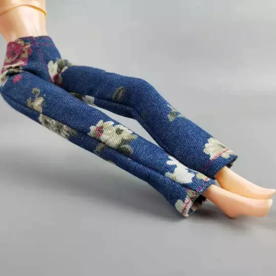 Fashion Floral Jeans Leather Pants Trousers 11.5" Doll Clothes 1/6 Accessories