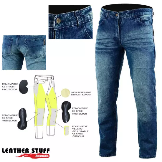 Men Motorcycle Motorbike Stone Washed jeans lined with Kevlar and CE armour