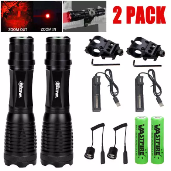 20000Lm Red Gun Hunting Air Rifle Torch Lights Scope Mount Lamp Flashlight USB