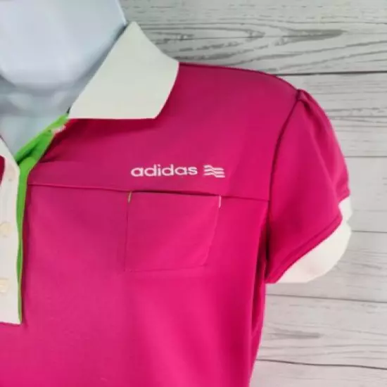 Adidas Golf Polo Shirt Sz Medium Women Pink Green Short Sleeve Athletic Stretch