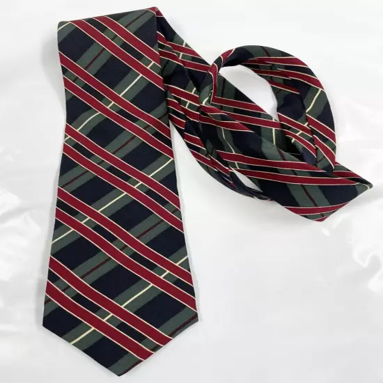 Alfred Sung Red Green Navy Blue Regimental Striped Repp Silk Tie 2.8" x 55"