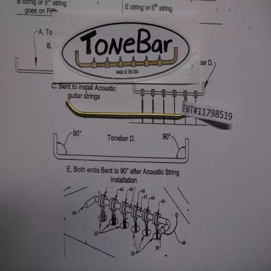 TONEBAR PATENT #11798519 ACOUSTIC GUITAR STRING MOUNTING SYSTEM & METHOD NO PINS