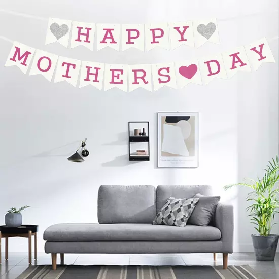 Happy Mother's Day Banner Mothers Day Bunting Sign Party Decorations Pink Let...