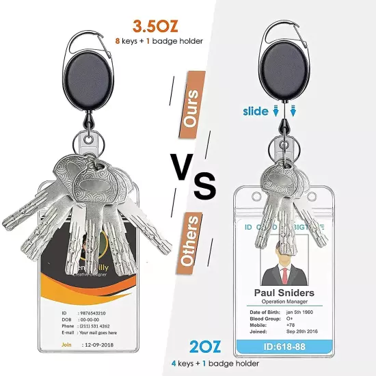 2 Pack Retractable ID Badge Holders with Heavy Duty Carabiner Reel Clip Vertical