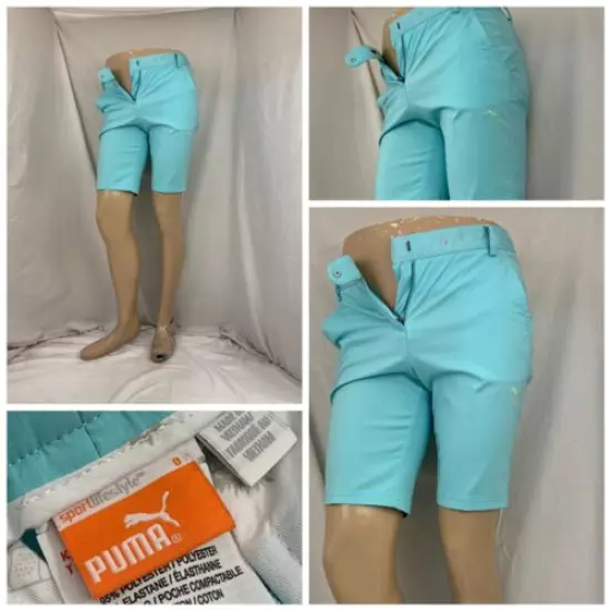 Puma Golf Shorts Sz 0 Blue Flat Front Poly Stretch Above Knee NWOT YGI U1-631