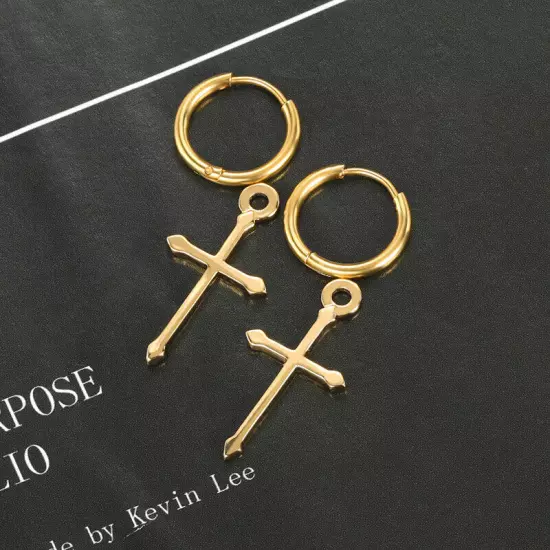 Fashion 18k Gold Plated Cross Dangle Drop Earring Women Jewelry Gift Accessories