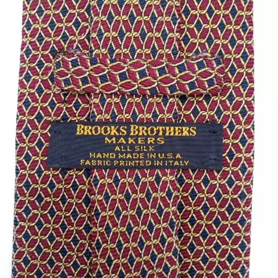 Brooks Brothers Makers Mens Silk Foulard Tie-Burgundy Navy Gold 60" Necktie Vtg