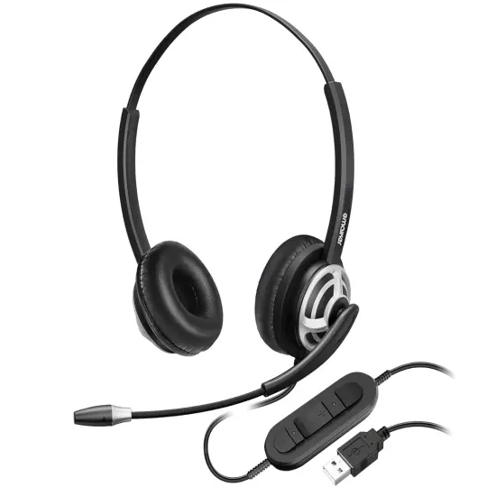 Wired USB Headset with Noise Cancelling Microphone, USB-A Computer Headphones wi