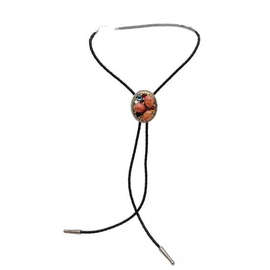 Faux Gemstone Art Glass Bolo Tie Black Braided Cord 36" L Lariat Western Jewelry