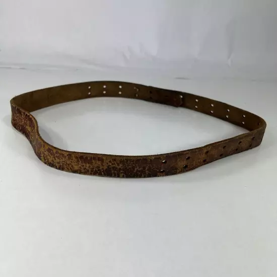 Vintage Very Worn Distressed Brown Cracked Leather Hook Belt - Men's Size 32