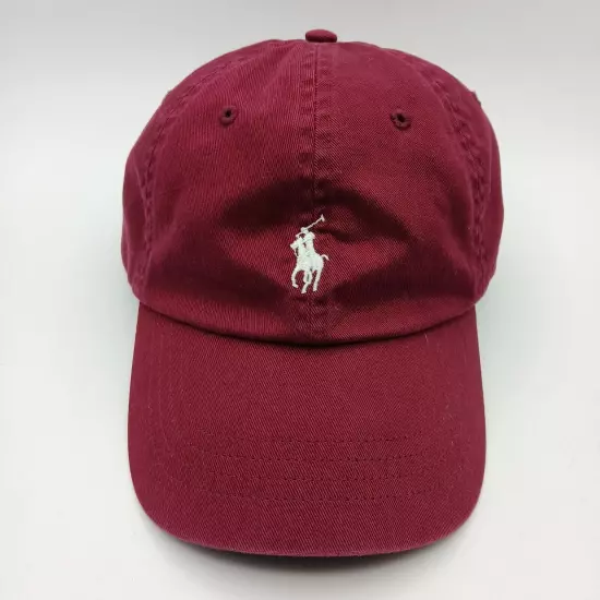 Polo Ralph Lauren Hat Cap Strap Back Burgundy Red White Pony Logo and Script