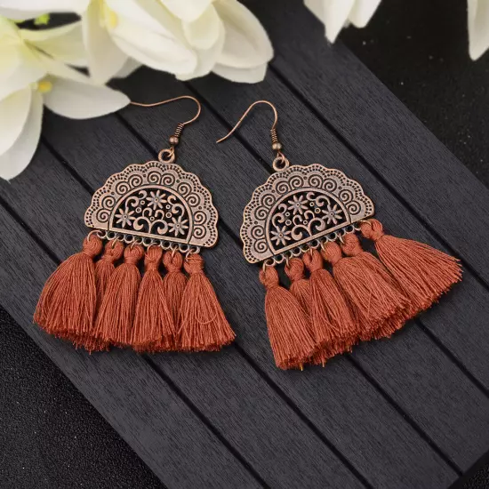 Fashion Women Bohemian Earrings Long Tassel Fringe Drop Dangle Ear Stud Jewelry