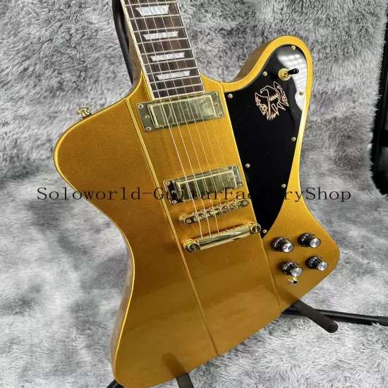 Solid Body Custom Firebird Gold Electric Guitar Gold Hardware Black Pickguard