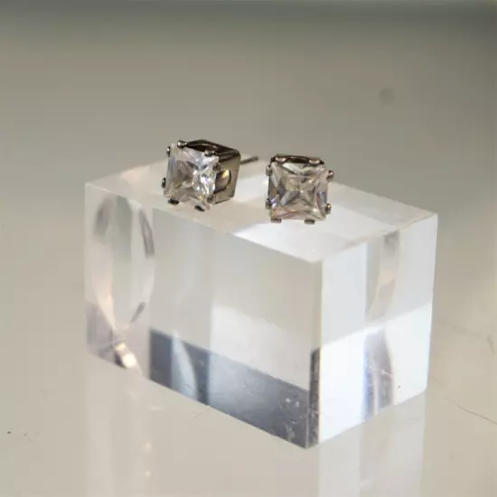 Vintage Cubic Zirconia Stud Earrings 7 mm Square Clear Unisex