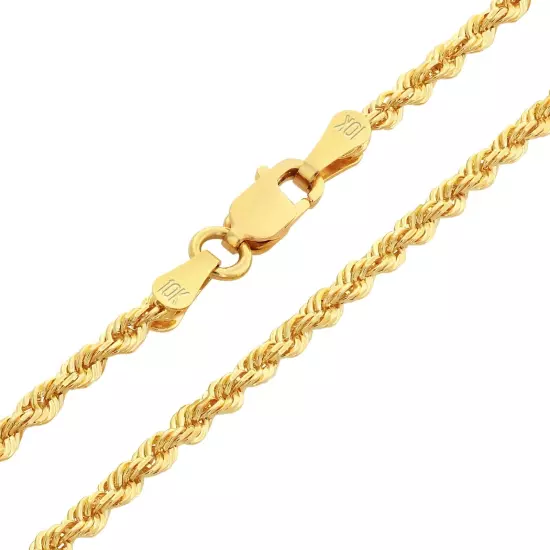 10K Yellow Gold 2mm-10mm Diamond Cut Rope Chain Bracelet Men Women 7" 7.5" 8" 9"