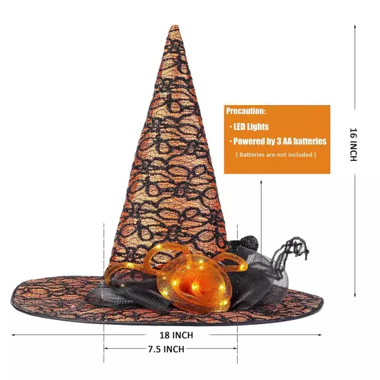 Orange Halloween Costume LED Light Witch Hats for Women Steeple Top with Lamp...