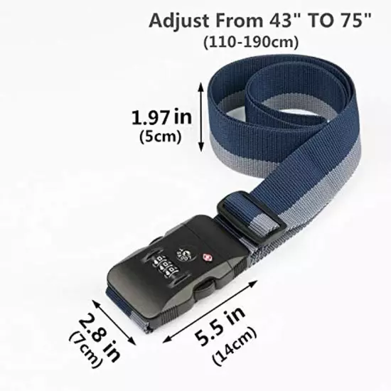 TSA Luggage Strap Approved 3-Dial Combination Lock Adjustable Suitcase Travel Be