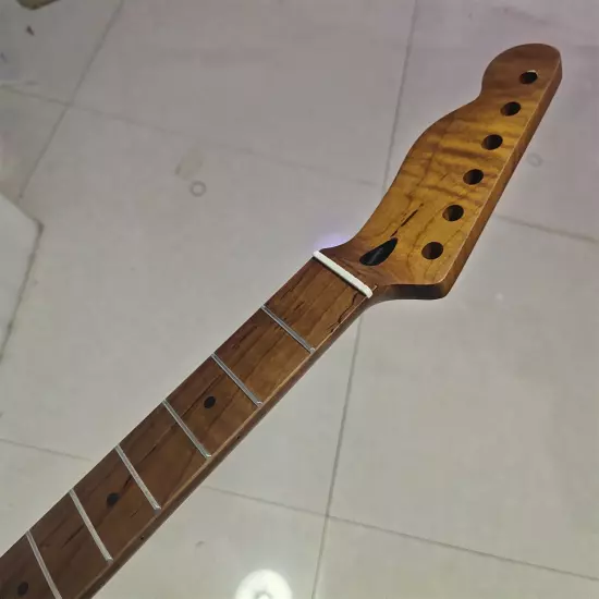 Reverse Head 22 Fret TL Guitar Neck Roasted Flame Maple For DIY Fender Replace