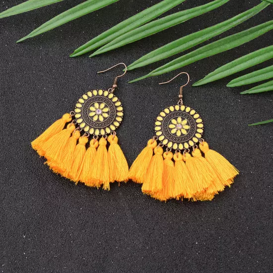 Fashion Women Bohemian Earrings Long Tassel Fringe Drop Dangle Ear Stud Jewelry